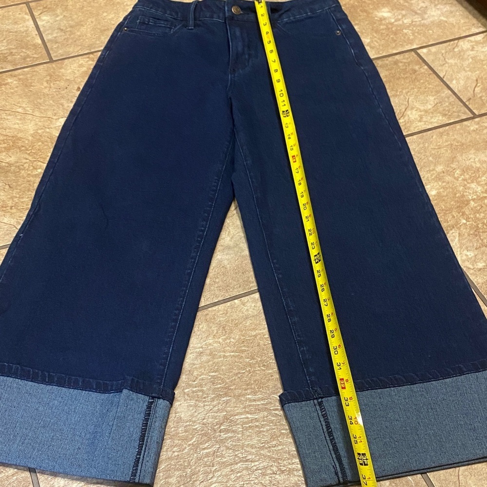 New York & Company Dark Blue Size 8 Denim Wide Leg Jeans Cropped - Picture 5 of 10
